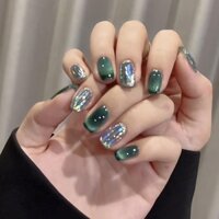 Móng Tay Giả Trong Suốt Mắt Mèo Màu Xanh Lá Ngọc Phong Cách retro vintage Màu Trắng Lấp Lánh gla9.26