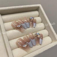 Móng Tay Giả ( U153 ) Nailbox Thiết Kế Đơn Giản Màu Nâu Thạch + Màu Xanh Nhạt Đính Đá