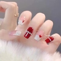 Móng tay nail box thiết kế theo mẫu màu đỏ đính đá móng tay giá rẻ