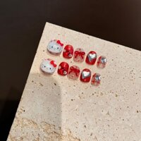 Móng tay trẻ em đeo tay hoàn toàn có sẵn 3-12 tuổi Hello Kitty Màu Đỏ móng tay ngắn
