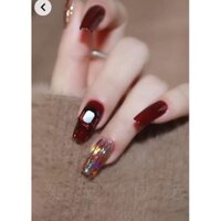Móng úp màu thạch đỏ đính đá khối siêu sang chảnh, Nailbox đo theo size tay khách