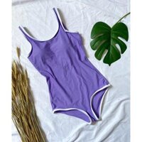 Monokini bikini liền mảnh viền trắng sporty - Tím,L