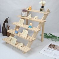 Monroe Department Store Genuine Ready Stock Ready Stock Pine Display Stand Multi-Layer Desktop Storage Storage Shelf Wooden Ladder Multi-Purpo