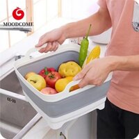 Moodcome Chậu rửa rau củ có thể gập lại, Giỏ đựng nước gấp màu xám bằng nhựa, Tiết kiệm không gian Đa chức năng Chậu giặt di động 9 lít Nhà bếp