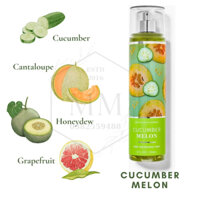 [Moomoocos] Bộ sản phẩm xịt thơm dưỡng thể toàn thân Bath & Body Works Body Mist Lotion Cucumber Melon fullsize 236ml