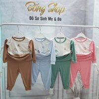 Moon@ Bộ quần áo dài tay điều hòa 4 mùa cổ tròn chui cúc vai vải pettit mỏng mềm co giãn 4 chiều cho bé trai gái 9-36m