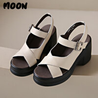 MOON dép sandal nữ thời trang đế cao giày cao gót nữ đi chơi giày sandal cao gót mũi hở Độn đế Độc đáo Linh hoạt Cá tính FGL2440X32 17Z240425