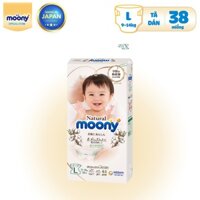 [Moony Dán L] Tã/Bỉm Moony Natural Nội Địa Nhật Bông Organic Dán L38 (9-14kg)