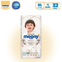 [Moony Quần XL] Tã/Bỉm Moony Natural Nội Địa Nhật Bông Organic Quần XL32 (12-22kg)