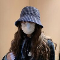 Moouga / Phong Cách Mới Retro Kẻ Sọc Nón Nữ Hai Mặt Đeo Phong Cách Nhật Bản Tất Cả Trận Đấu Mũ Lưu Vực