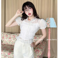 Mora Top - Áo kiểu nữ babydoll áo ống nữ thắt dây nơ tay bồng phối áo hai dây nữ