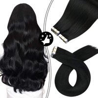 Moresoo Black Tape in Hair Extensions 14 Inch Tape in Full Head 80 Grams 40 Pieces Tape in Extensions Real Human Hair Color #1 Jet Black Hair Exten...