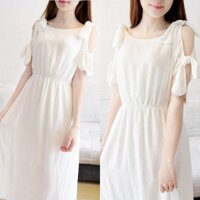 Mori Girl 2019 Summer Korean Style Sweet College off-the-Shoulder Bow Dress Students White Chiffon Fairy Long Skirts