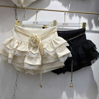 Morning Tea Lace Summer Sweet Super Fairy Princess Style Skirt Slimming a Word Puffy Almond Skirt Doun Lace