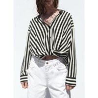 Morocco Zara made in Morocco đủ tag áo sơ mi kẻ sọc buộc eo mặc gầy