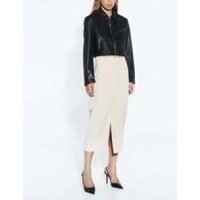 Morocco Zara made in Morocco đủ tag Chân Váy màu be xẻ giữa túi bổ
