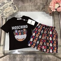 MOSCHINO Bộ Áo Thun Ngắn Tay + Quần Short Vải Cotton Thời Trang Mùa Hè Cho Bé 2022