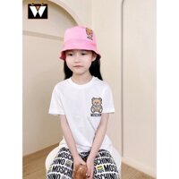 Moschino 'mi Quần Áo Trẻ Em Pixel Mới Đầu Gấu In LOGO Cotton Áo Thun Tay Ngắn