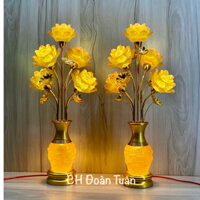 Một cặp (2 bình) bông sen lưu ly - đèn bình 5 bông búp sen đổi màu cao 60cm