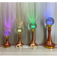 Một cặp đèn bàn thờ hoa sen pha lê, quả cầu pha lê, trái đào pha lê