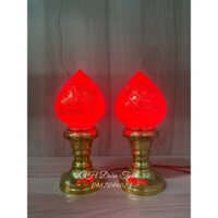 Một cặp đèn thờ cúng trái đào thân thuỷ tinh kèm bóng