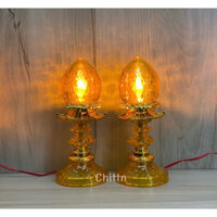 Một đôi đèn thờ đào sử dụng bóng led e12-Đèn thờ tháp trái đào