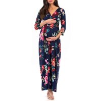 Mother Bee Maternity 3/4 Sleeve Ruched Maternity Dress W/Empire Waist for Baby Showers or Casual Wear