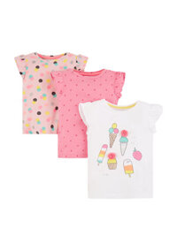 mothercare - set 3 áo thun màu trắng hoạt tiết que kem, màu hồng nhạt chấm bi và hồng đậm cho bé gái