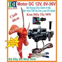 Motor Quạt 12V, Loại Cánh 40cm. Có Điều Tốc. Kẹp bình acquy 12V. Gắn vừa tất cả các loại vỏ quạt. Chạy trực tiếp NLMT.