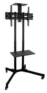 Mount-It! TV Cart Mobile TV Stand Wheeled Height Adjustable Flat Screen Television Floor Stands with Rolling Casters and Shelf, VESA Compatible TV ...