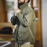 Mountain series ngoài trời túi lớn quân đội áo khoác màu xanh lá cây chức năng thành phố lỏng lẻo áo khoác ve áo nam mùa thu