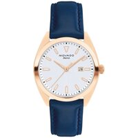 Movado Heritage Mặt Tròn Viền Vàng Hồng Dây Da Màu Xanh 3650037