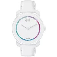 Movado Unisex Swiss Bold White Leather Strap Watch 42mm
