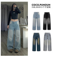 Moveding Quần Nam Đường Phố Mỹ Đau Khổ Xanh Dương Dương Quần Jean Ống Rộng Nam