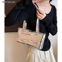 Moweikadi Phong Cách Hàn Quốc Nữ Nơ Màu Hồng Ba Lê Bằng Sáng Chế Da Bạc Túi Baguette Di Động