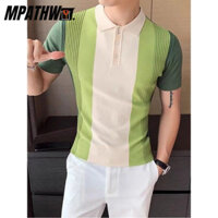 MPATHW Áo sơ mi Polo tay ngắn màu xanh lá cây và kem phong cách cho mùa hè - Standard Fit
