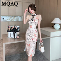 Mqaq New Republic of China style cải tiến sườn xám chắp vá lưới nhẹ sang trọng retro thon gọn vừa vặn