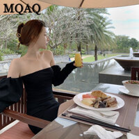 Mqaq Váy một vai màu đen gợi cảm phong cách Hồng Kông mới dành cho váy dự tiệc hàng năm