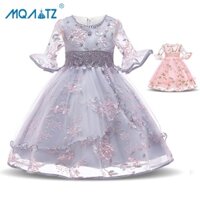 Mqatz Autunm Nửa Tay Bé Gái Đầm Dự Tiệc Cưới Bé Gái Quần Áo Hoa Đầm Công Chúa Sinh Nhật Quần Áo Trẻ Em 3-10 Tuổi L5015