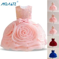 Mqatz Mùa Hè Hoa Lớn Váy Cưới Cho Bé Gái Trẻ Em Trang Phục Màu Hồng Đảng Choàng Sequin Bé Gái Công Chúa Váy Vestidos Thanh Lịch 3-8Y AL063