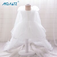 Mqatz Trailing White Baptism 1 Năm Sinh Nhật Cho Bé Gái Quần Áo Cưới Công Chúa Tutu Đầm Bé Gái Váy Lông Tơ Đảng Áo AL131XZ