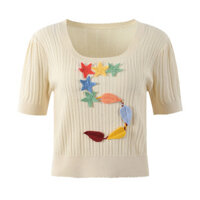 MQMT Self-Portrait 2024Summer New Design Sense Digital Colorful Five-Pointed Star Leaf Fashion Versatile Knitted Short Sleeve Top