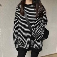 MR [oversized] (40-150kg) Áo sweater Mỏng Dài Tay Kẻ Sọc Quá Khổ Hàn Quốc Cho Nữ