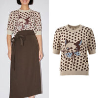 MRA0 Self-Portrait 2024Summer New Niche Leisure Commute Versatile Polka Dot Cat Printing round Neck Pullover Sweater Top