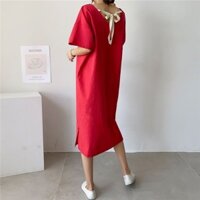 MR[Dress Oversize] (40-150kg) Đầm dây đeo lưng nữ trơn cỡ lớn thời trang Áo thun cổ chữ V
