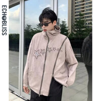 Mr.pd Áo nỉ cổ điển mới thiết kế dây kéo kiểu Mỹ niche ngôi sao năm cánh thêu áo khoác có mũ trùm đầu dành cho nam và nữ