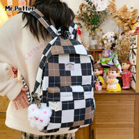 Mr.puffer Ba Lô Đi Học / Du Lịch / Đi Học Đựng Máy Tính Họa Tiết Kẻ Sọc Thời Trang Hàn Quốc