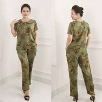 Ms02 Đồ Bộ trung niên, Áo cổ tròn, Áo tay ngắn,quần dài cho các mẹ vải lụa nhập mát mịn rêu