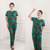 Ms02 Đồ Bộ trung niên, Áo cổ tròn, Áo tay ngắn,quần dài cho các mẹ vải lụa nhập mát mịn