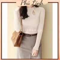 MS1325 Áo len nữ dài tay khoét ngực giọt nước thanh lịch